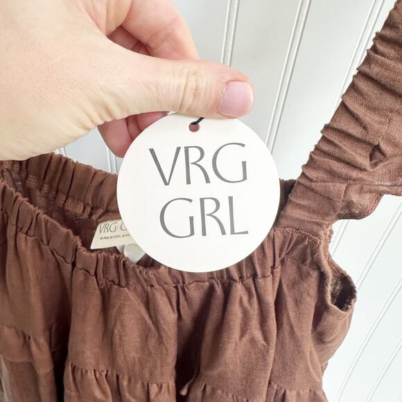 VRG GRL Rossana Linen Maxi Dress Chocolate Brown Sleeveless Size 10 NWT - Picture 5 of 8
